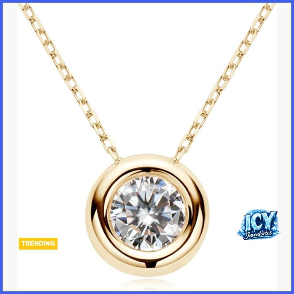 Moissanite Pendant Necklace 925 Sterling Silver Adjustable Chain